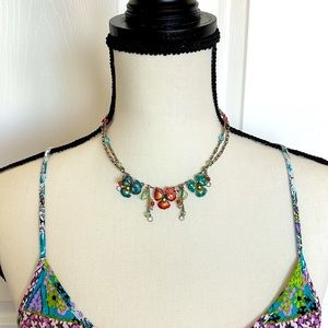 Sweet Romance Enamel Pansies Necklace.